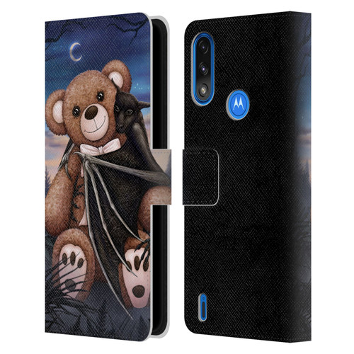 Sarah Richter Animals Bat Cuddling A Toy Bear Leather Book Wallet Case Cover For Motorola Moto E7 Power / Moto E7i Power