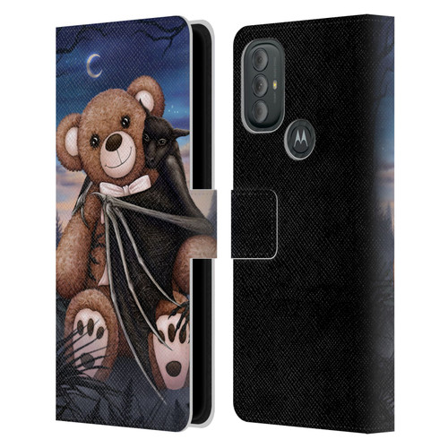 Sarah Richter Animals Bat Cuddling A Toy Bear Leather Book Wallet Case Cover For Motorola Moto G10 / Moto G20 / Moto G30