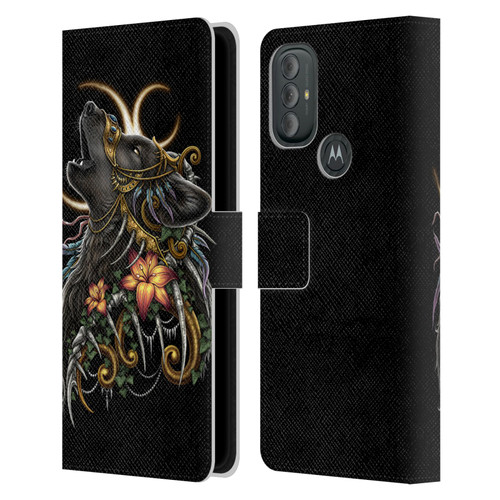 Sarah Richter Animals Gothic Black Howling Wolf Leather Book Wallet Case Cover For Motorola Moto G10 / Moto G20 / Moto G30