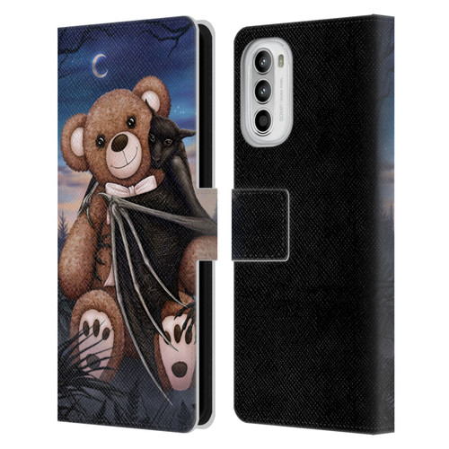 Sarah Richter Animals Bat Cuddling A Toy Bear Leather Book Wallet Case Cover For Motorola Moto G52