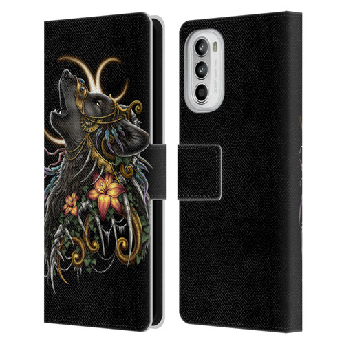 Sarah Richter Animals Gothic Black Howling Wolf Leather Book Wallet Case Cover For Motorola Moto G52