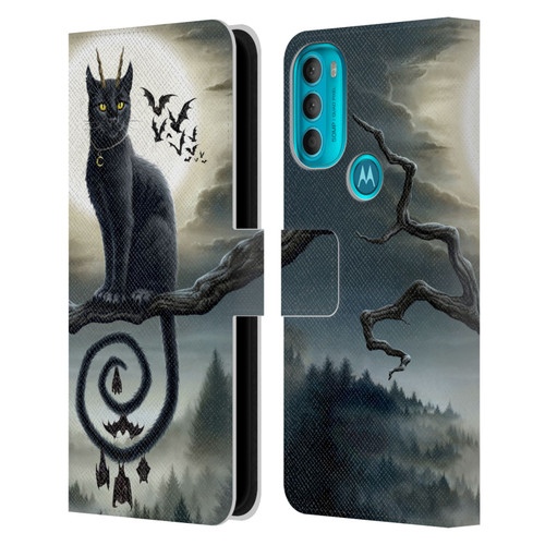 Sarah Richter Animals Gothic Black Cat & Bats Leather Book Wallet Case Cover For Motorola Moto G71 5G
