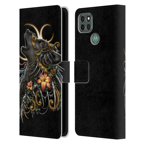 Sarah Richter Animals Gothic Black Howling Wolf Leather Book Wallet Case Cover For Motorola Moto G9 Power