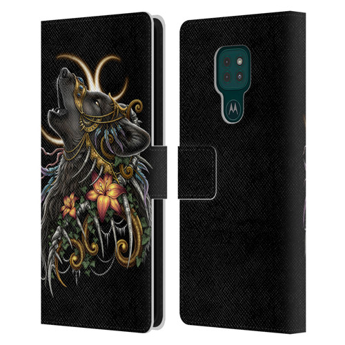 Sarah Richter Animals Gothic Black Howling Wolf Leather Book Wallet Case Cover For Motorola Moto G9 Play