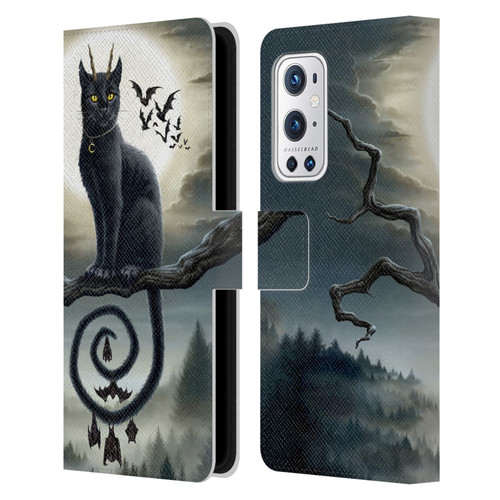 Sarah Richter Animals Gothic Black Cat & Bats Leather Book Wallet Case Cover For OnePlus 9 Pro