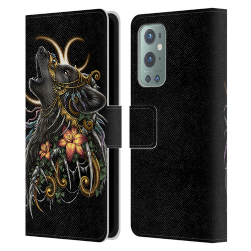 Sarah Richter Animals Gothic Black Howling Wolf Leather Book Wallet Case Cover For OnePlus 9