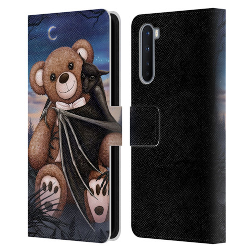 Sarah Richter Animals Bat Cuddling A Toy Bear Leather Book Wallet Case Cover For OnePlus Nord 5G