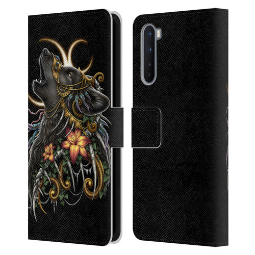 Sarah Richter Animals Gothic Black Howling Wolf Leather Book Wallet Case Cover For OnePlus Nord 5G