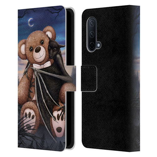 Sarah Richter Animals Bat Cuddling A Toy Bear Leather Book Wallet Case Cover For OnePlus Nord CE 5G