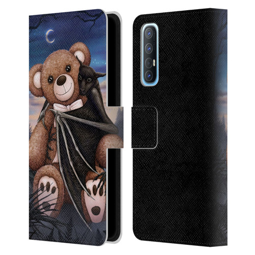 Sarah Richter Animals Bat Cuddling A Toy Bear Leather Book Wallet Case Cover For OPPO Find X2 Neo 5G