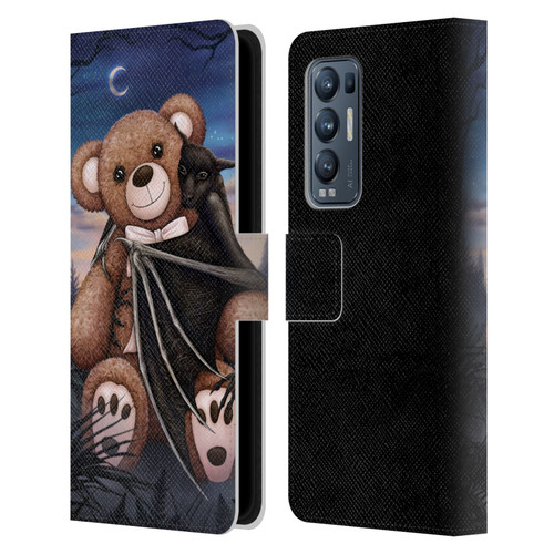 Sarah Richter Animals Bat Cuddling A Toy Bear Leather Book Wallet Case Cover For OPPO Find X3 Neo / Reno5 Pro+ 5G