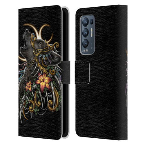 Sarah Richter Animals Gothic Black Howling Wolf Leather Book Wallet Case Cover For OPPO Find X3 Neo / Reno5 Pro+ 5G
