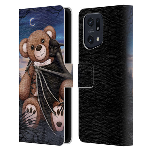 Sarah Richter Animals Bat Cuddling A Toy Bear Leather Book Wallet Case Cover For OPPO Find X5 Pro