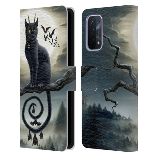 Sarah Richter Animals Gothic Black Cat & Bats Leather Book Wallet Case Cover For OPPO A54 5G