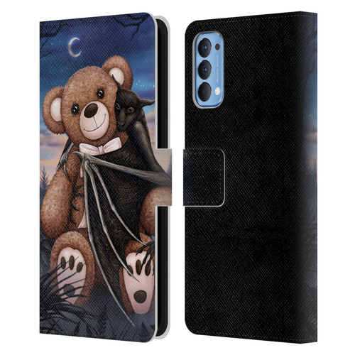 Sarah Richter Animals Bat Cuddling A Toy Bear Leather Book Wallet Case Cover For OPPO Reno 4 5G