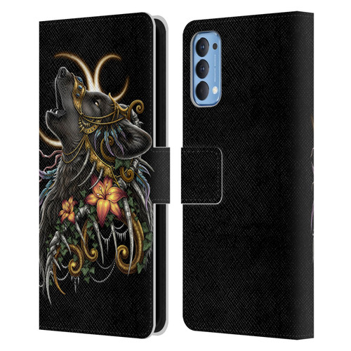 Sarah Richter Animals Gothic Black Howling Wolf Leather Book Wallet Case Cover For OPPO Reno 4 5G