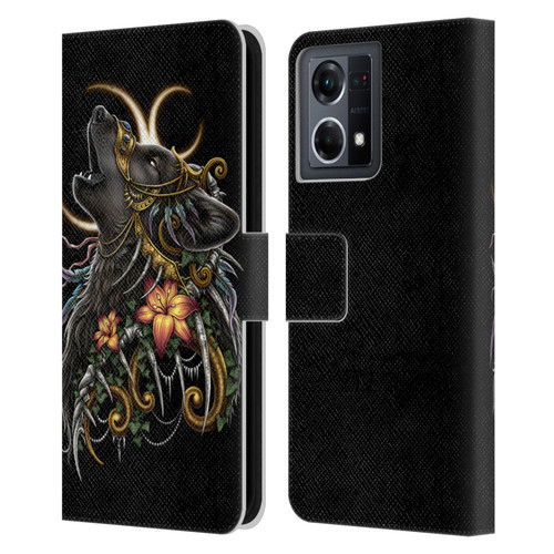 Sarah Richter Animals Gothic Black Howling Wolf Leather Book Wallet Case Cover For OPPO Reno8 4G