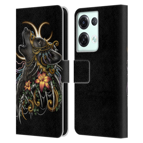 Sarah Richter Animals Gothic Black Howling Wolf Leather Book Wallet Case Cover For OPPO Reno8 Pro