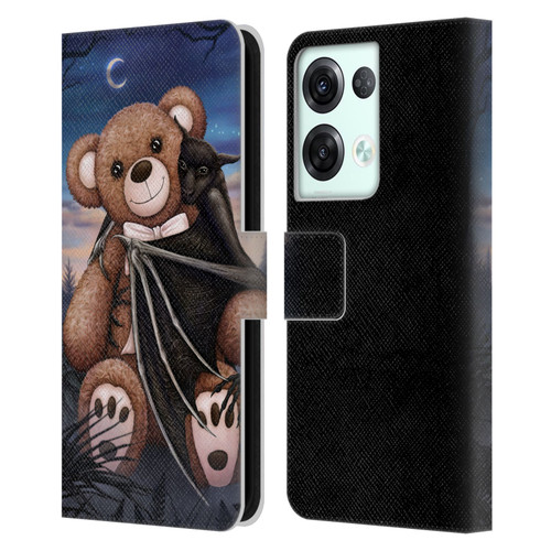 Sarah Richter Animals Bat Cuddling A Toy Bear Leather Book Wallet Case Cover For OPPO Reno8 Pro