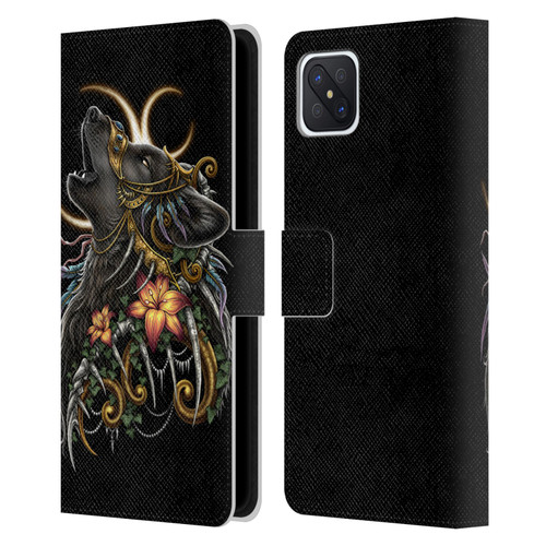 Sarah Richter Animals Gothic Black Howling Wolf Leather Book Wallet Case Cover For OPPO Reno4 Z 5G