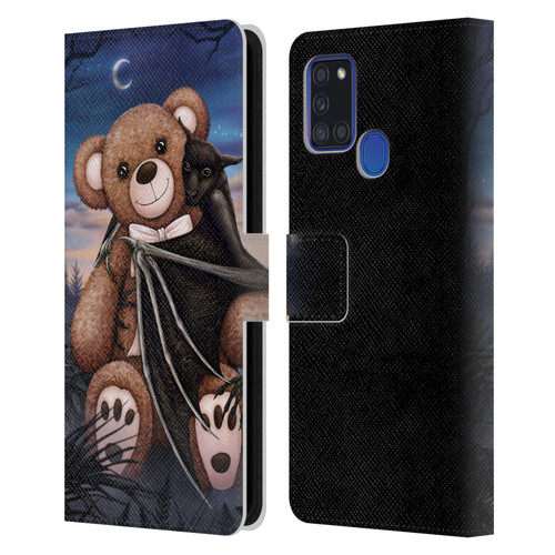 Sarah Richter Animals Bat Cuddling A Toy Bear Leather Book Wallet Case Cover For Samsung Galaxy A21s (2020)
