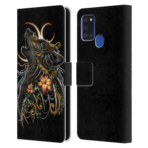 Sarah Richter Animals Gothic Black Howling Wolf Leather Book Wallet Case Cover For Samsung Galaxy A21s (2020)