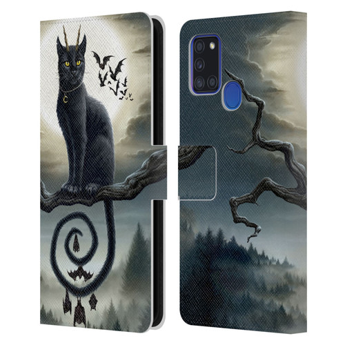 Sarah Richter Animals Gothic Black Cat & Bats Leather Book Wallet Case Cover For Samsung Galaxy A21s (2020)