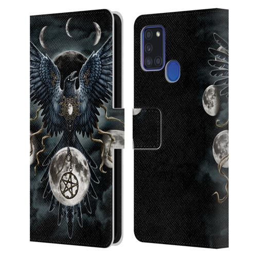 Sarah Richter Animals Gothic Black Raven Leather Book Wallet Case Cover For Samsung Galaxy A21s (2020)