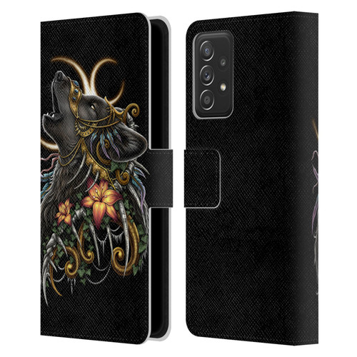 Sarah Richter Animals Gothic Black Howling Wolf Leather Book Wallet Case Cover For Samsung Galaxy A52 / A52s / 5G (2021)