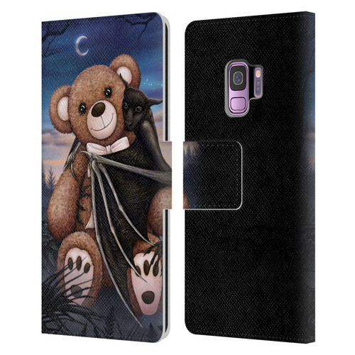 Sarah Richter Animals Bat Cuddling A Toy Bear Leather Book Wallet Case Cover For Samsung Galaxy S9
