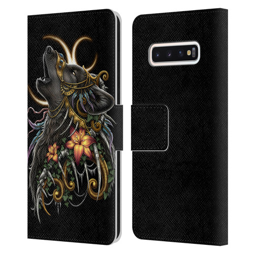 Sarah Richter Animals Gothic Black Howling Wolf Leather Book Wallet Case Cover For Samsung Galaxy S10