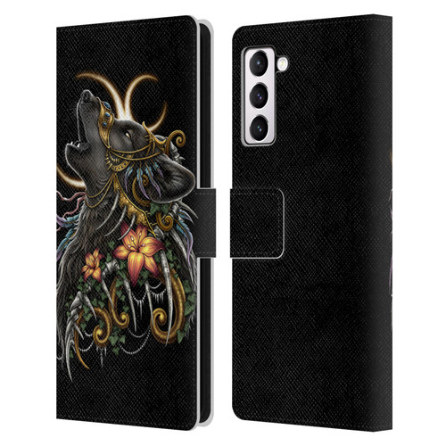 Sarah Richter Animals Gothic Black Howling Wolf Leather Book Wallet Case Cover For Samsung Galaxy S21+ 5G
