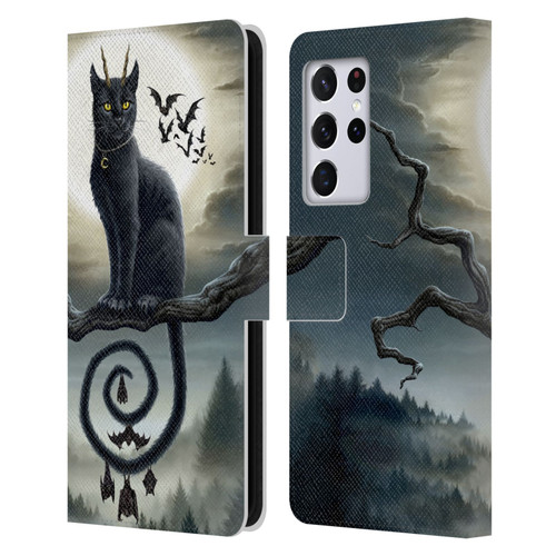 Sarah Richter Animals Gothic Black Cat & Bats Leather Book Wallet Case Cover For Samsung Galaxy S21 Ultra 5G