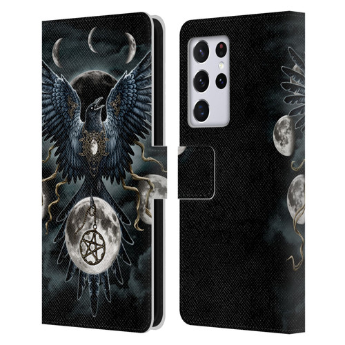 Sarah Richter Animals Gothic Black Raven Leather Book Wallet Case Cover For Samsung Galaxy S21 Ultra 5G