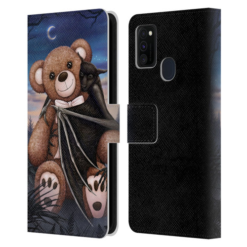 Sarah Richter Animals Bat Cuddling A Toy Bear Leather Book Wallet Case Cover For Samsung Galaxy M30s (2019)/M21 (2020)