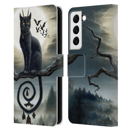 Sarah Richter Animals Gothic Black Cat & Bats Leather Book Wallet Case Cover For Samsung Galaxy S22 5G