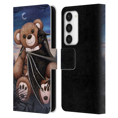 Sarah Richter Animals Bat Cuddling A Toy Bear Leather Book Wallet Case Cover For Samsung Galaxy S23 5G