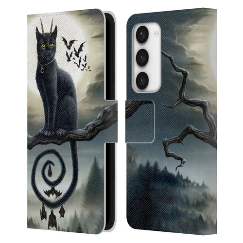 Sarah Richter Animals Gothic Black Cat & Bats Leather Book Wallet Case Cover For Samsung Galaxy S23 5G