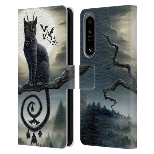 Sarah Richter Animals Gothic Black Cat & Bats Leather Book Wallet Case Cover For Sony Xperia 1 IV