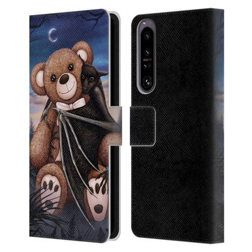 Sarah Richter Animals Bat Cuddling A Toy Bear Leather Book Wallet Case Cover For Sony Xperia 1 IV