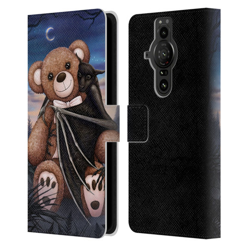 Sarah Richter Animals Bat Cuddling A Toy Bear Leather Book Wallet Case Cover For Sony Xperia Pro-I