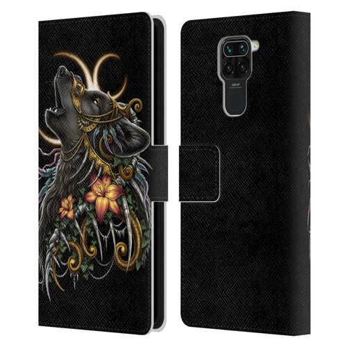 Sarah Richter Animals Gothic Black Howling Wolf Leather Book Wallet Case Cover For Xiaomi Redmi Note 9 / Redmi 10X 4G