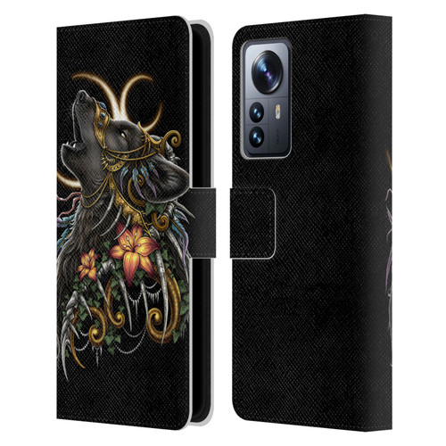 Sarah Richter Animals Gothic Black Howling Wolf Leather Book Wallet Case Cover For Xiaomi 12 Pro
