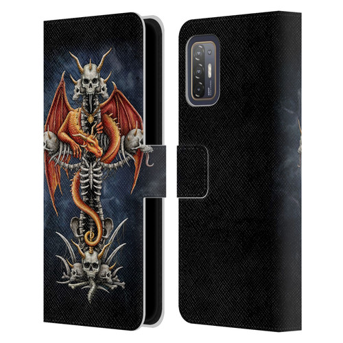 Sarah Richter Fantasy Creatures Red Dragon Guarding Bone Cross Leather Book Wallet Case Cover For HTC Desire 21 Pro 5G