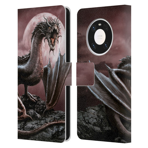 Sarah Richter Fantasy Creatures Black Dragon Roaring Leather Book Wallet Case Cover For Huawei Mate 40 Pro 5G