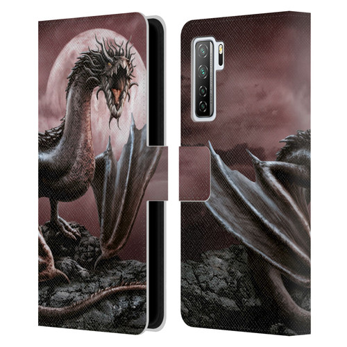 Sarah Richter Fantasy Creatures Black Dragon Roaring Leather Book Wallet Case Cover For Huawei Nova 7 SE/P40 Lite 5G