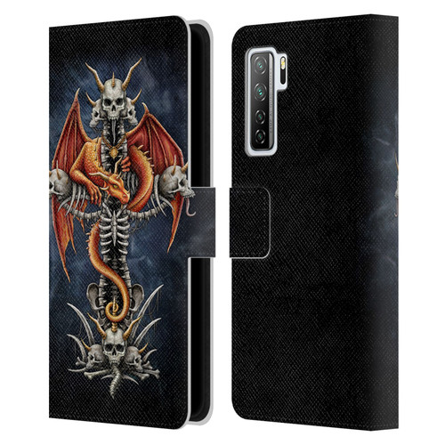 Sarah Richter Fantasy Creatures Red Dragon Guarding Bone Cross Leather Book Wallet Case Cover For Huawei Nova 7 SE/P40 Lite 5G