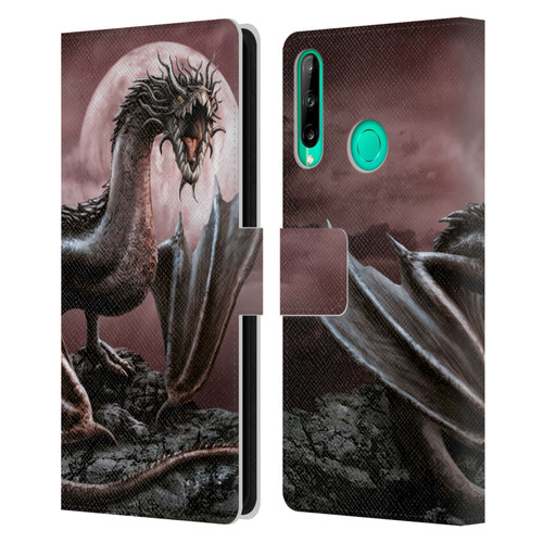 Sarah Richter Fantasy Creatures Black Dragon Roaring Leather Book Wallet Case Cover For Huawei P40 lite E