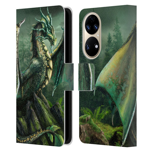 Sarah Richter Fantasy Creatures Green Nature Dragon Leather Book Wallet Case Cover For Huawei P50