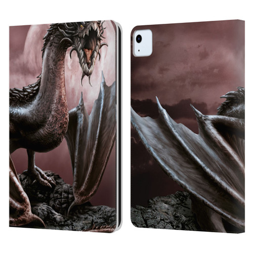 Sarah Richter Fantasy Creatures Black Dragon Roaring Leather Book Wallet Case Cover For Apple iPad Air 2020 / 2022